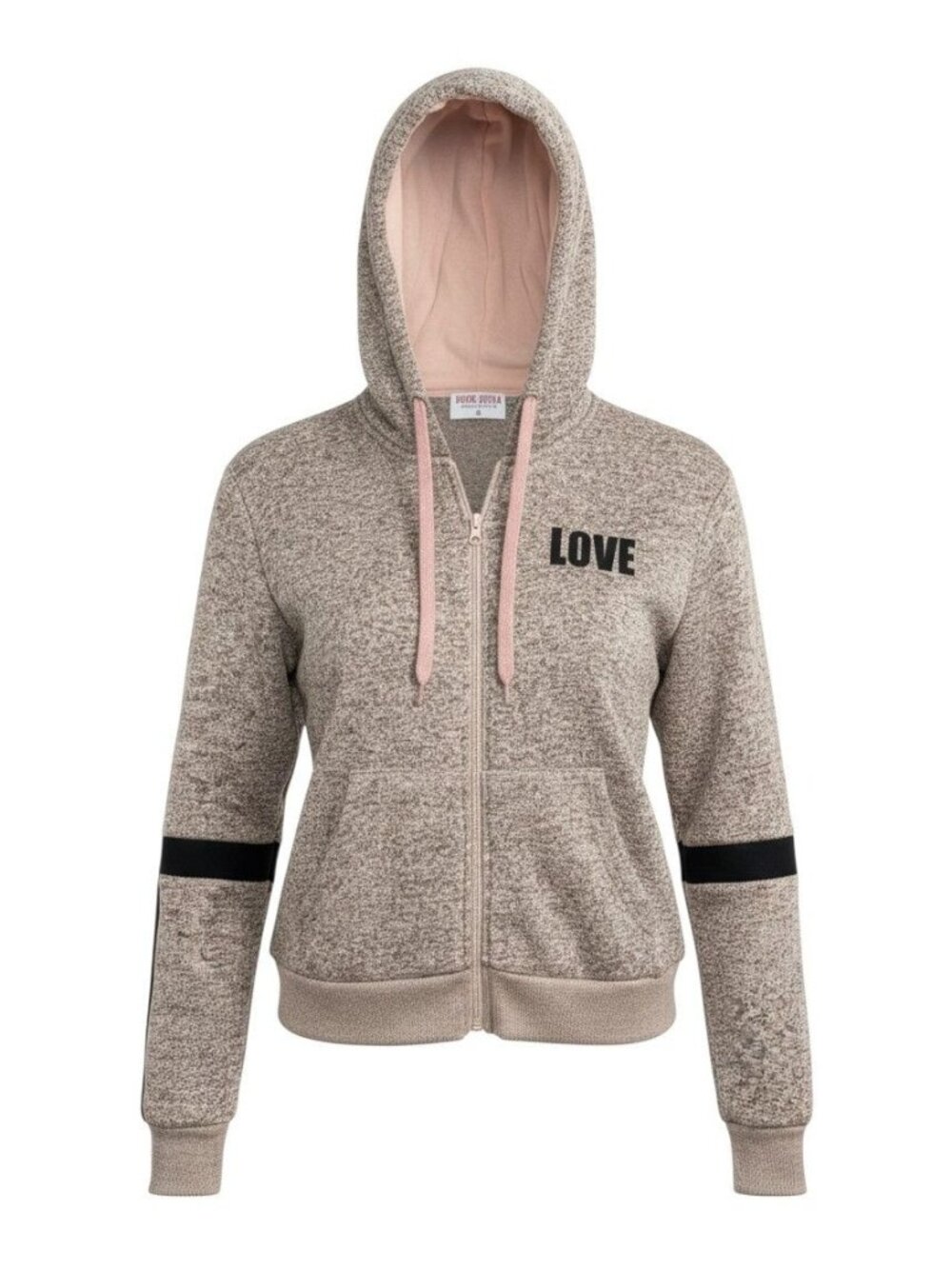 Emme Jordan Womens Heathered Beige & Pink "LOVE" Print Zip-Up Hoodie XL